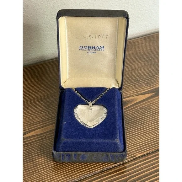 Vintage Gorham Full 32% Leaded Crystal Pendant Austria Necklace "N" Engraved - Picture 1 of 3